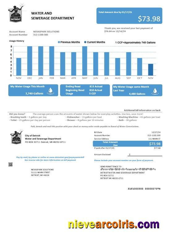 USA Ohio City of Detroit water business utility bill